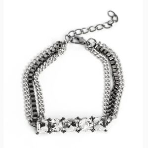 Paparazzi Silver Black Multi-Strand Bracelet Crystal Accents Tyrant Treasure